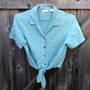 Tommy Bahama 100% Silk tie-up turquoise Blouse